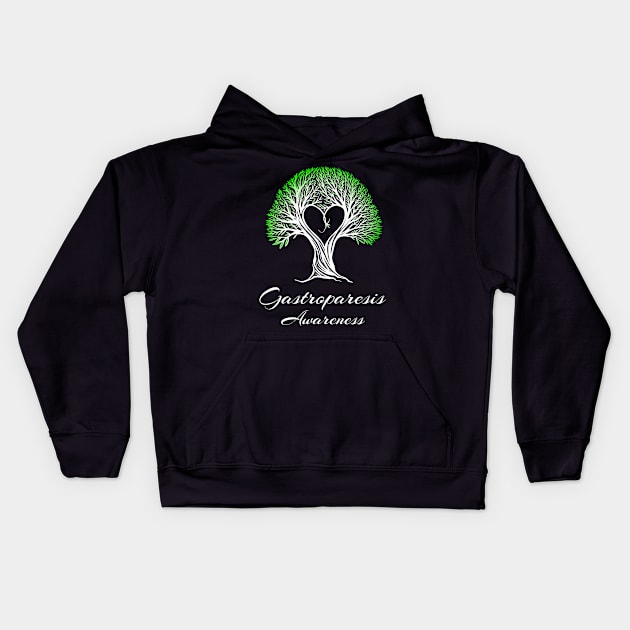 Gastroparesis Awareness Green Ribbon Tree With Heart Kids Hoodie by MerchAndrey